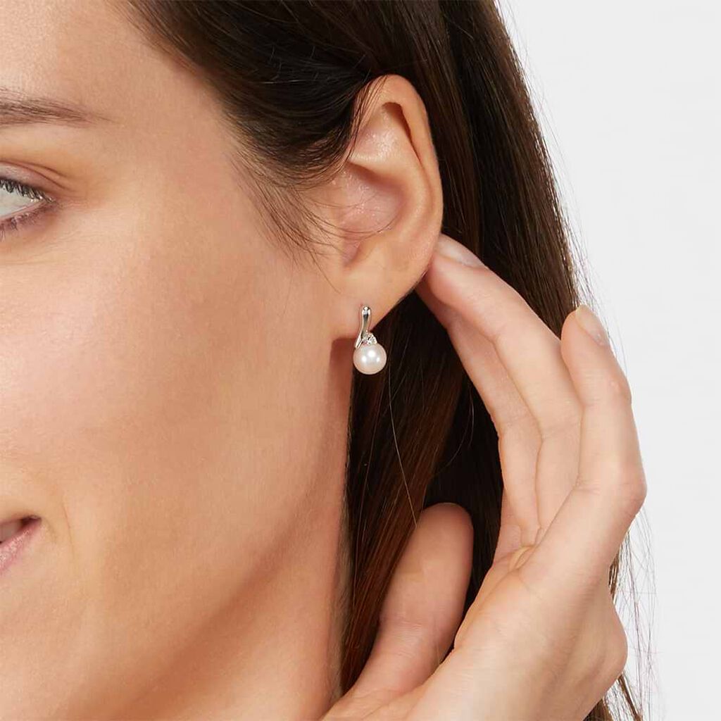 Orecchini Lobo Gold Pearls Oro Bianco Perla D'Acqua Dolce Diamante - Orecchini a Lobo Donna | Stroili