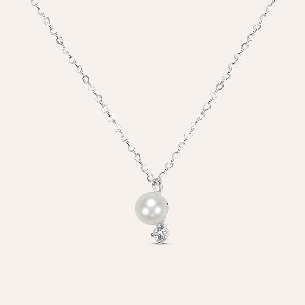 Collana Gabrielle Oro Bianco Perla D'Acqua Dolce Cubic Zirconia