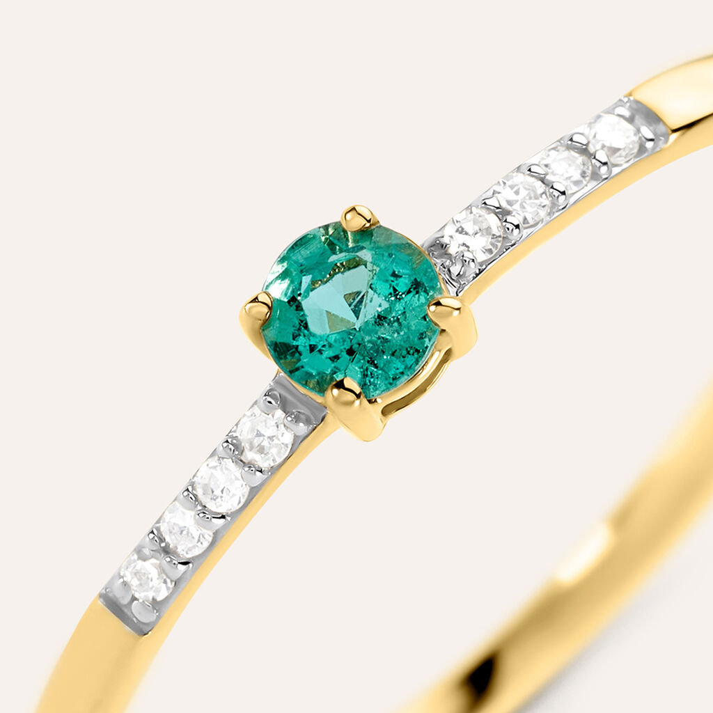 Anello Solitario Charlotte Oro Giallo Smeraldo Diamante