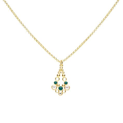 Collana in ottone dorato con ciondolo lancia cristalli e smalto verde - Collane Donna | Stroili