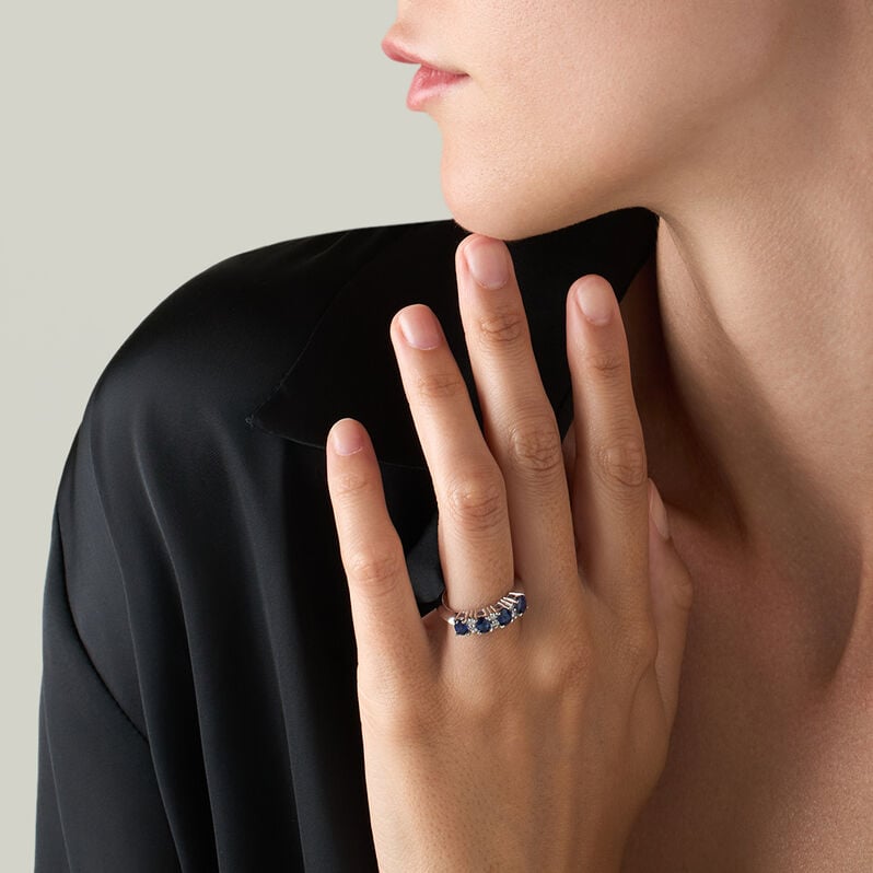 Anello Riviere Charlotte Oro Bianco Zaffiro Diamante - Anelli Riviere Donna | Stroili