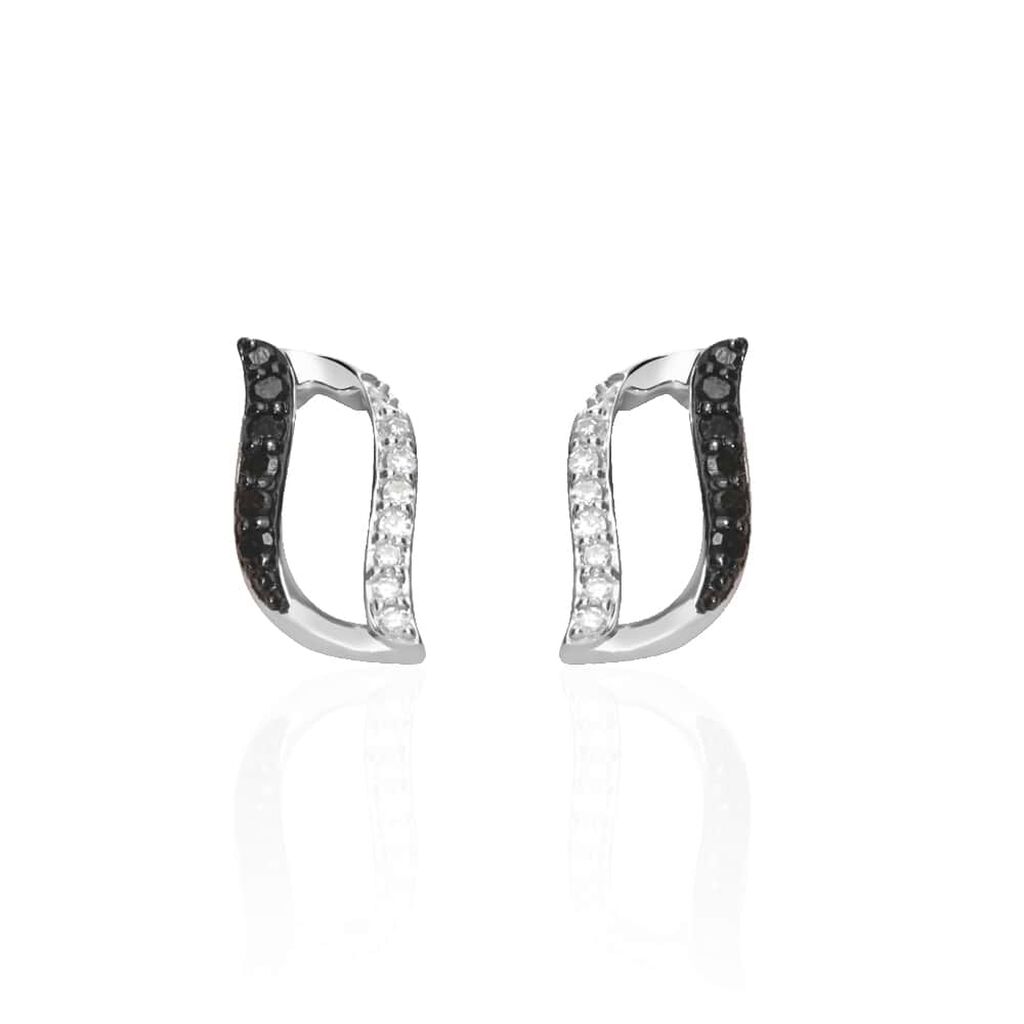 Orecchini a lobo in oro bianco con diamanti bianchi 0.05 ct e neri 0.09 ct