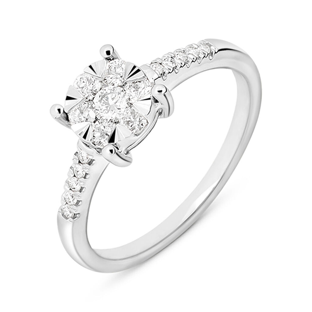 Anello Solitario Petali Oro Bianco Diamante