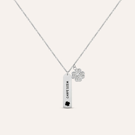 Collana Quadrifoglio Portafortuna Per Donna In Acciaio Inossidabile - Ciondolo Fiore 5 Petali Con Catena Regolabile 40-45 Cm - Regalo In Scatola