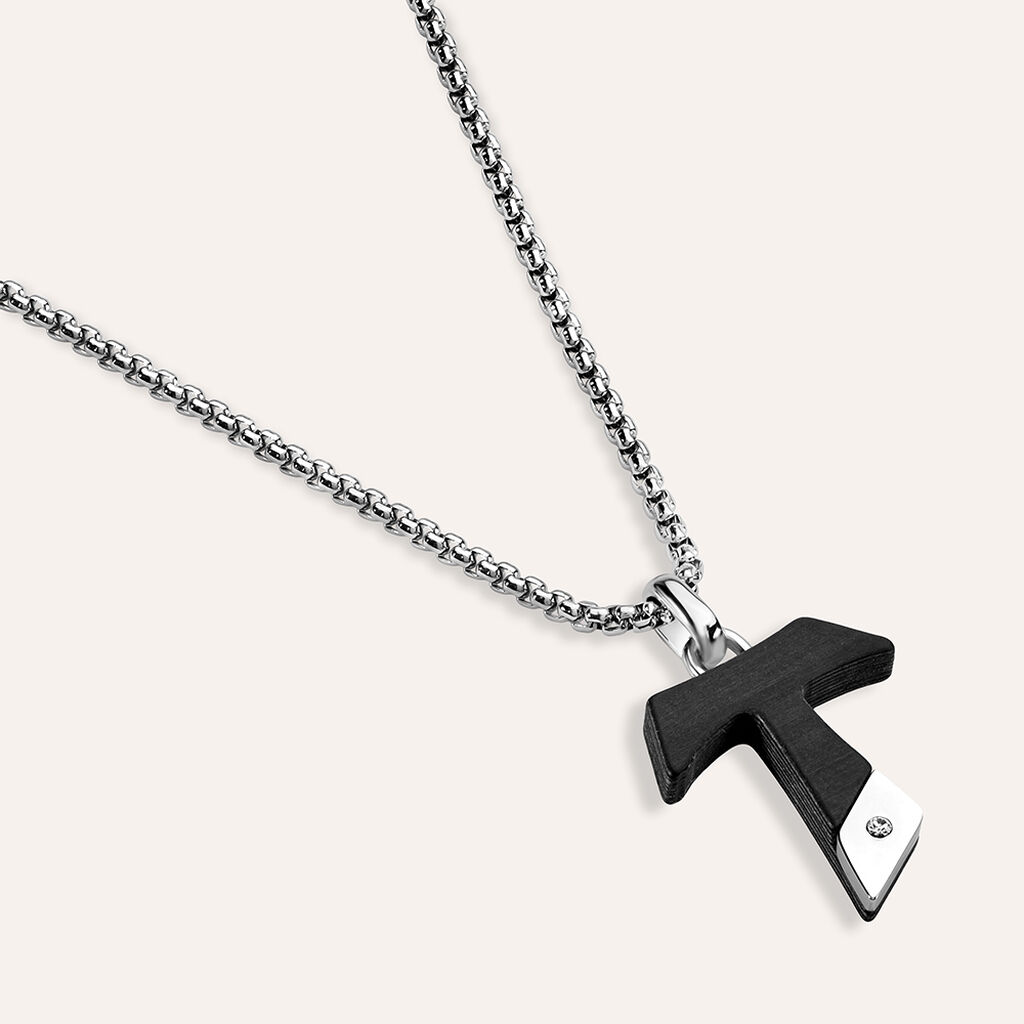 Collana Man Code Acciaio Bicolore Bianco / Nero Cubic Zirconia