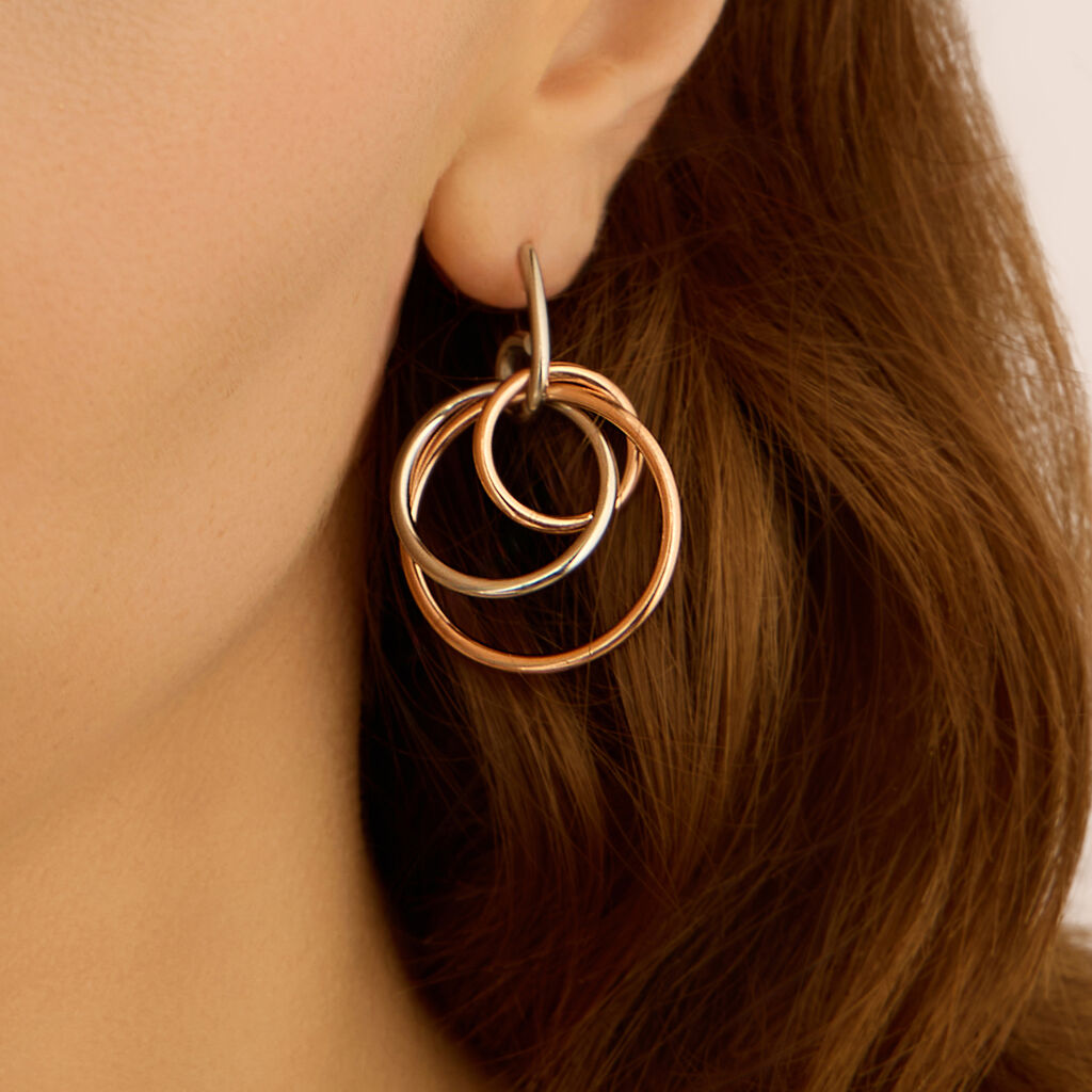 Orecchini Pendenti Sunrise Acciaio Bicolore Bianco / Rosa