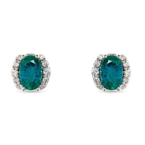 Orecchini Lobo Punto Luce Elizabeth Crown Oro Bianco Smeraldo Diamante - Orecchini a Lobo Donna | Stroili
