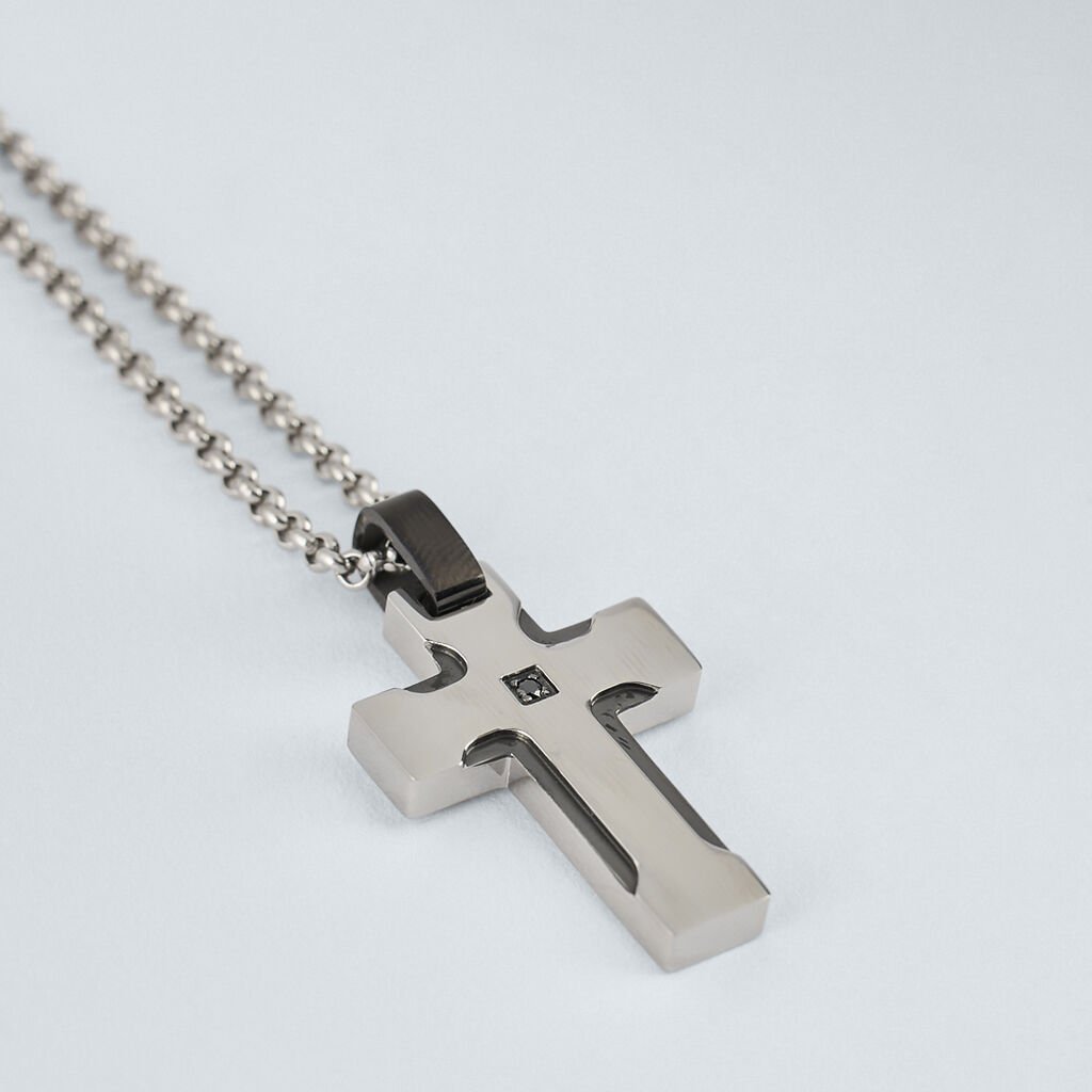 Collana Man Code Acciaio Bicolore Bianco / Nero Cubic Zirconia - Collane Uomo | Stroili