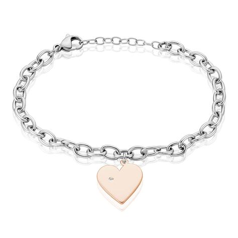 Bracciale in acciaio bicolore e strass con charm Cuore - Bracciali Donna | Stroili