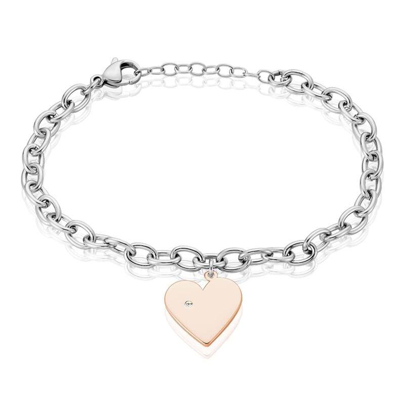 Bracciale in acciaio bicolore e strass con charm Cuore - Bracciali Donna | Stroili