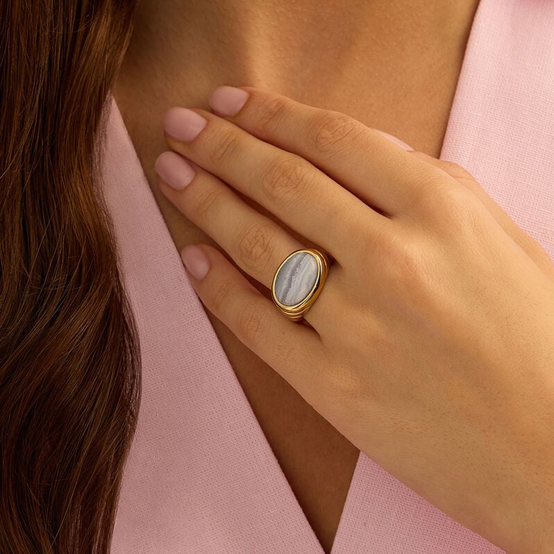 Anello Fascia Radiance Acciaio Dorato Agata - Anelli con Pietre Donna | Stroili