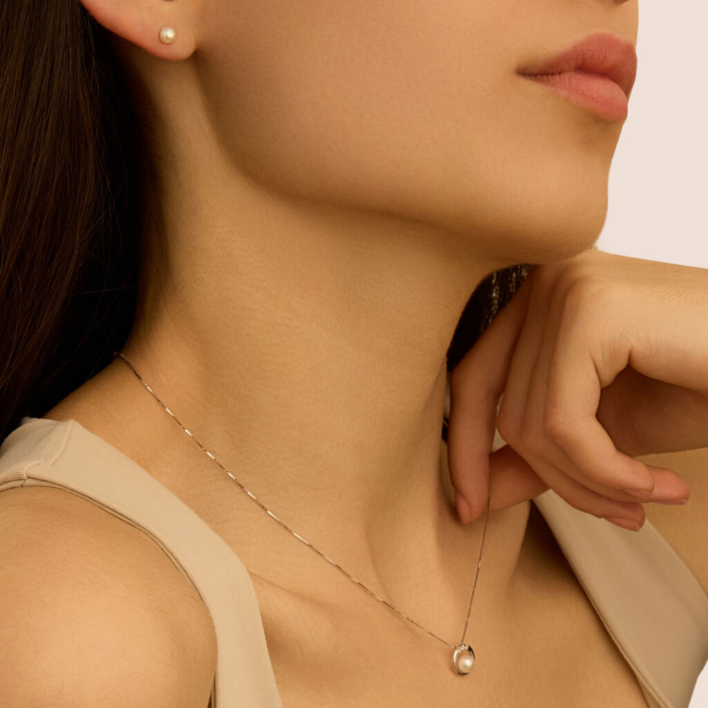 Collana Gabrielle Oro Bianco Perla D'Acqua Dolce Cubic Zirconia