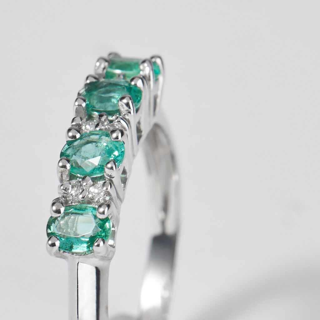 Anello Riviere Elizabeth Crown Oro Bianco Smeraldo Diamante - Anelli Riviere Donna | Stroili