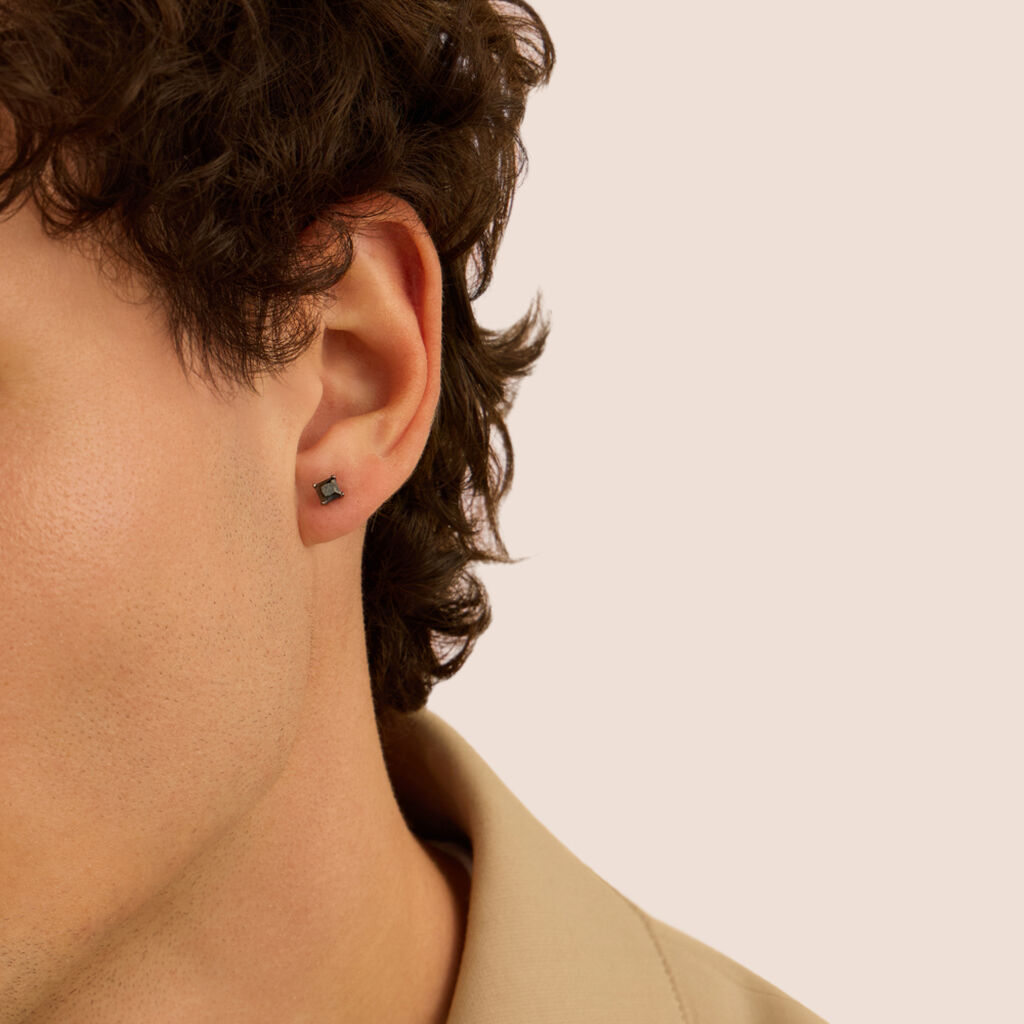 Orecchini Lobo Punto Luce Gentleman Argento Nero Cubic Zirconia