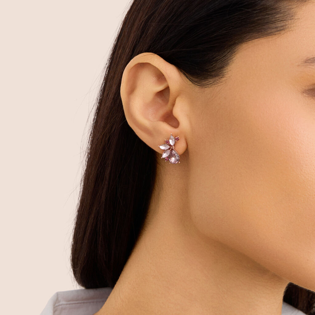Orecchini Lobo Violet Ottone Rosa Cristallo - Orecchini a Lobo Donna | Stroili