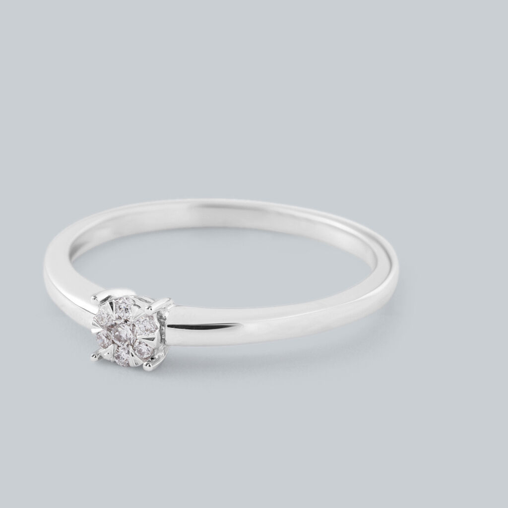 Anello Solitario Petali Oro Bianco Diamante - Anelli con Pietre Donna | Stroili