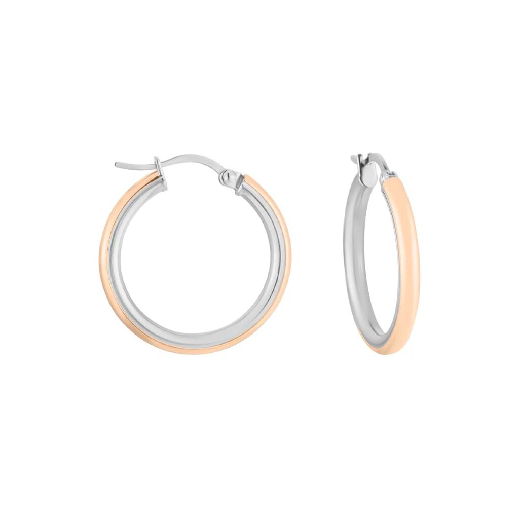 Orecchini A Cerchio Lady Code Acciaio Bicolore Bianco / Rosa - Orecchini a Cerchio Donna | Stroili