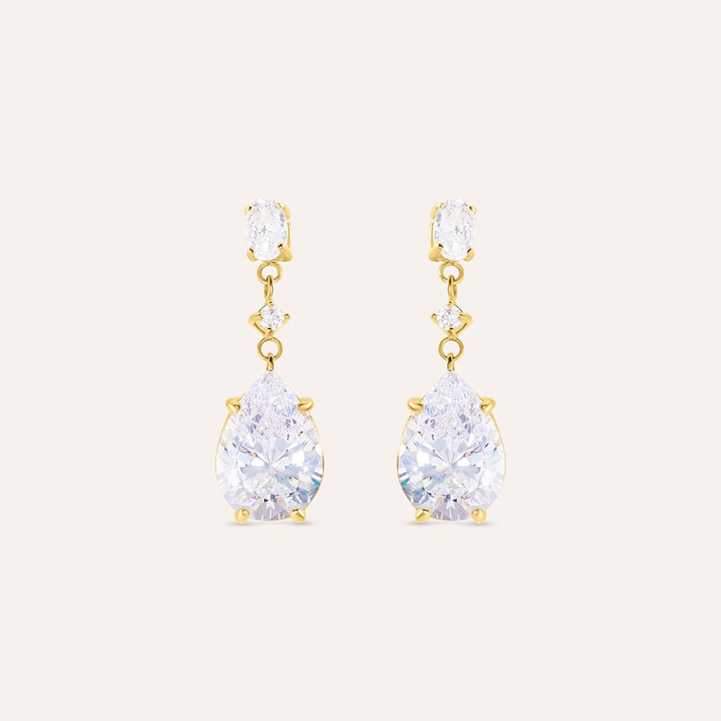 Orecchini Pendenti Aura Acciaio Dorato Cubic Zirconia