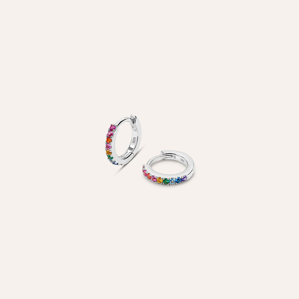 Orecchini A Cerchio Silver Rainbow Argento Rodiato Cubic Zirconia
