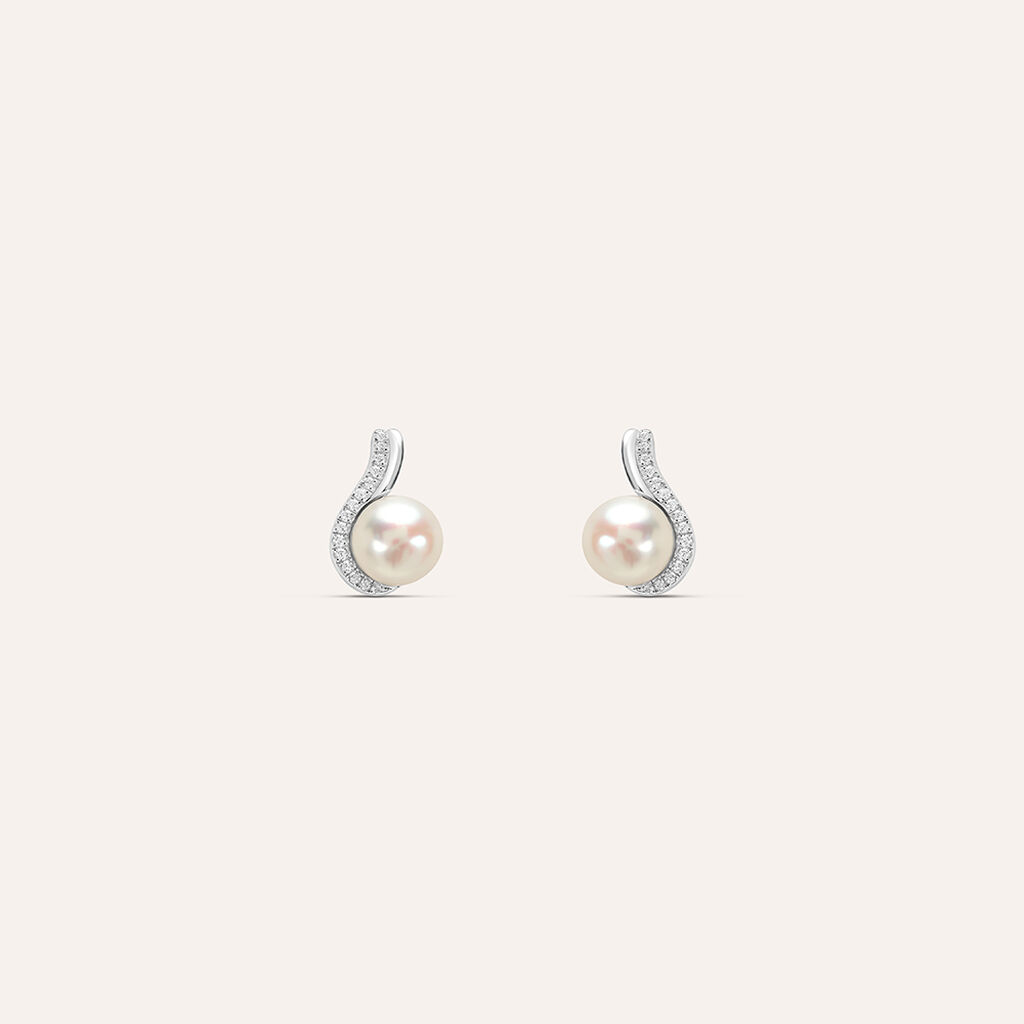 Orecchini Lobo Silver Pearls Argento Rodiato Cubic Zirconia Perla sintentica - Orecchini a Lobo Donna | Stroili