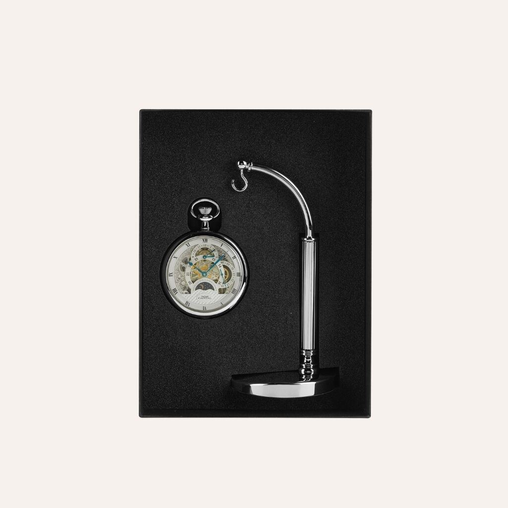 Set Orologio Meccanico da Tasca Capital in Acciaio e Stand in Metallo