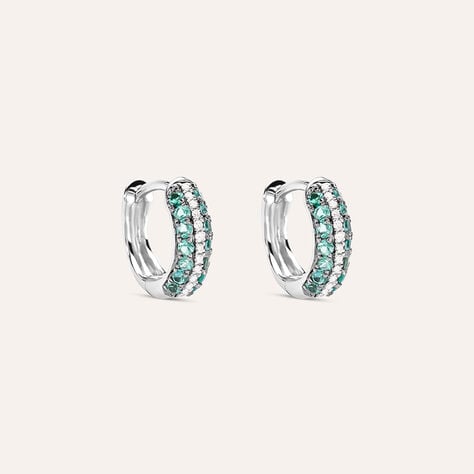 Orecchini A Cerchio Charlotte Oro Bianco Smeraldo Diamante - Orecchini a Cerchio Donna | Stroili