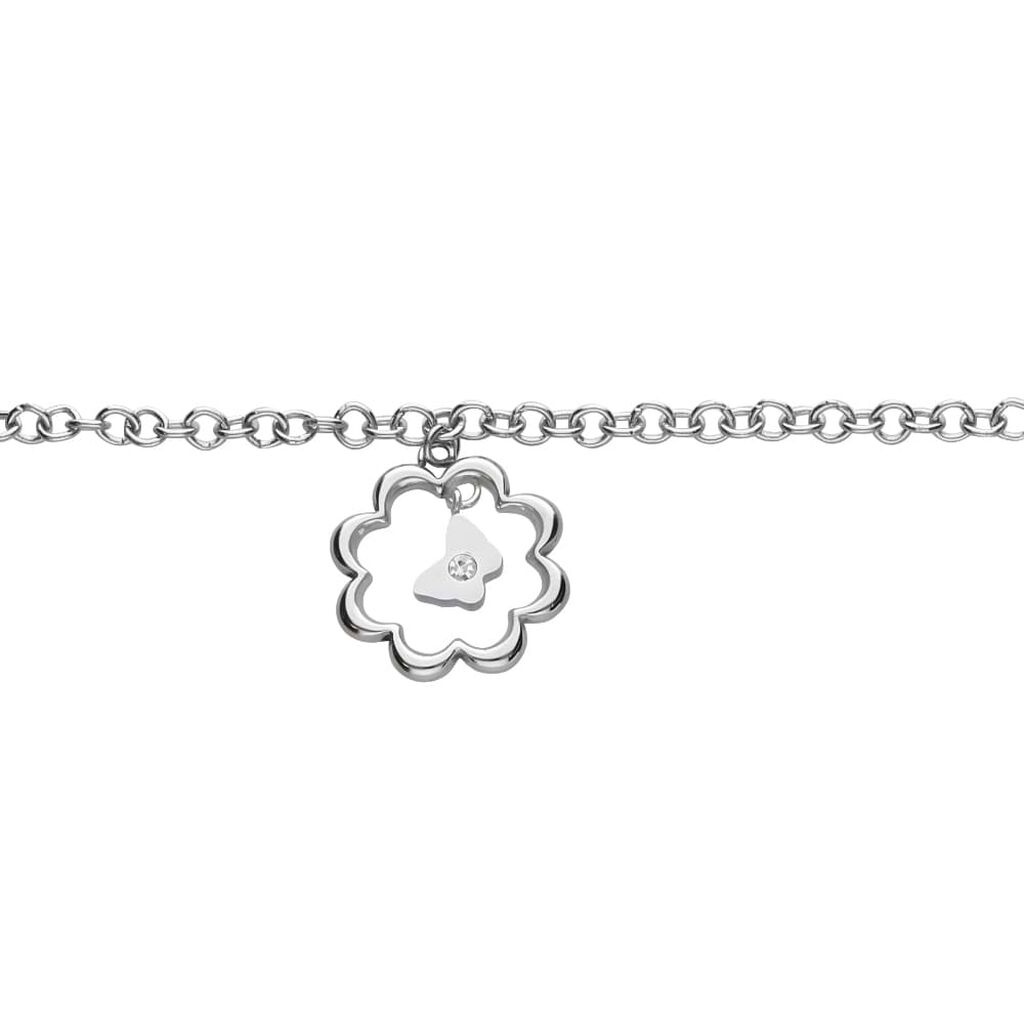 Bracciale in acciaio silver con fiore e strass - Bracciali Donna | Stroili