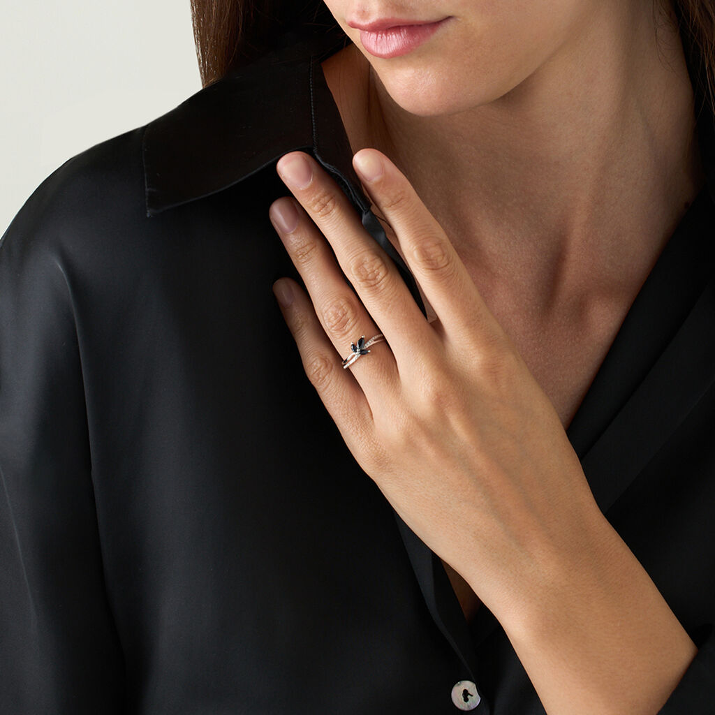 Anello Fantasia Charlotte Oro Bianco Zaffiro Diamante - Anelli con Pietre Donna | Stroili