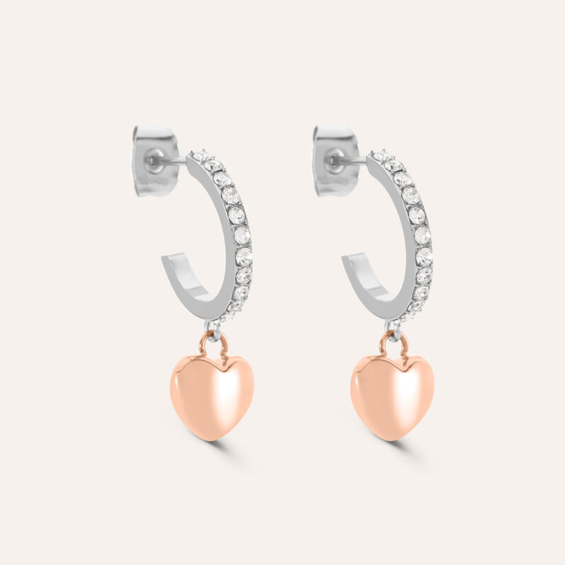 Orecchini A Cerchio Sunrise Acciaio Bicolore Bianco / Rosa Cristallo - Orecchini a Cerchio Donna | Stroili
