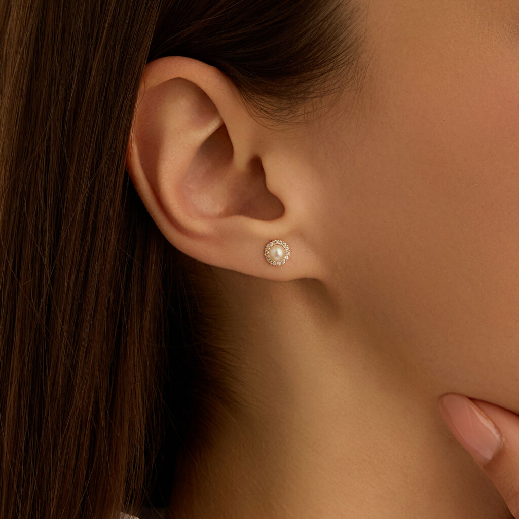 Orecchini Lobo Bon Ton Oro Giallo Perla D'Acqua Dolce Cubic Zirconia