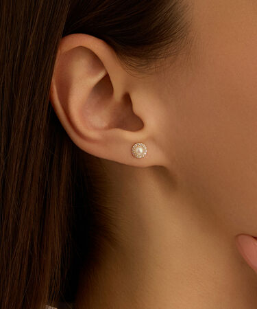 Orecchini Lobo Bon Ton Oro Giallo Perla D'Acqua Dolce Cubic Zirconia