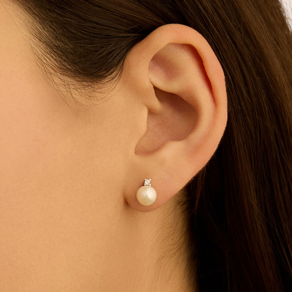 Orecchini Lobo Gabrielle Oro Bianco Perla D'Acqua Dolce Cubic Zirconia - Orecchini a Lobo Donna | Stroili