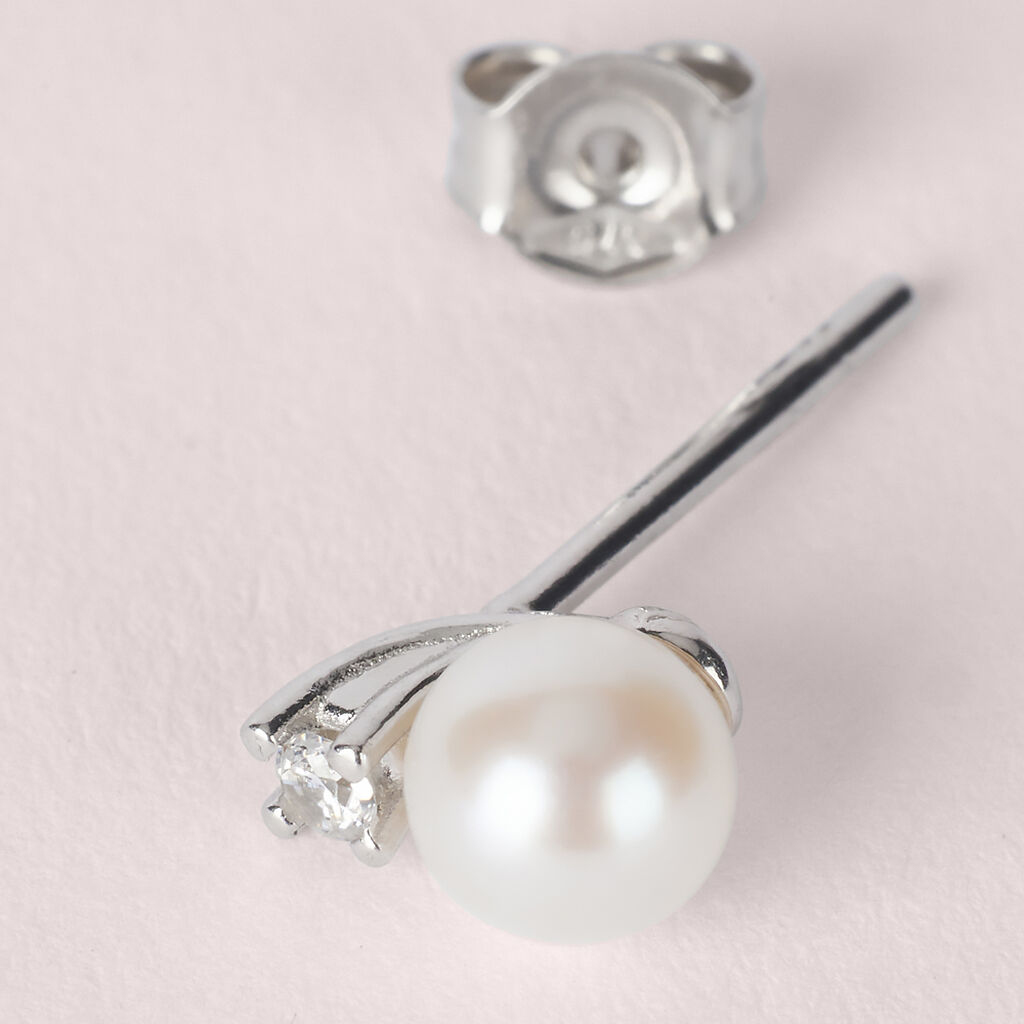 Orecchini Lobo Gabrielle Oro Bianco Perla D'Acqua Dolce Cubic Zirconia - Orecchini a Lobo Donna | Stroili