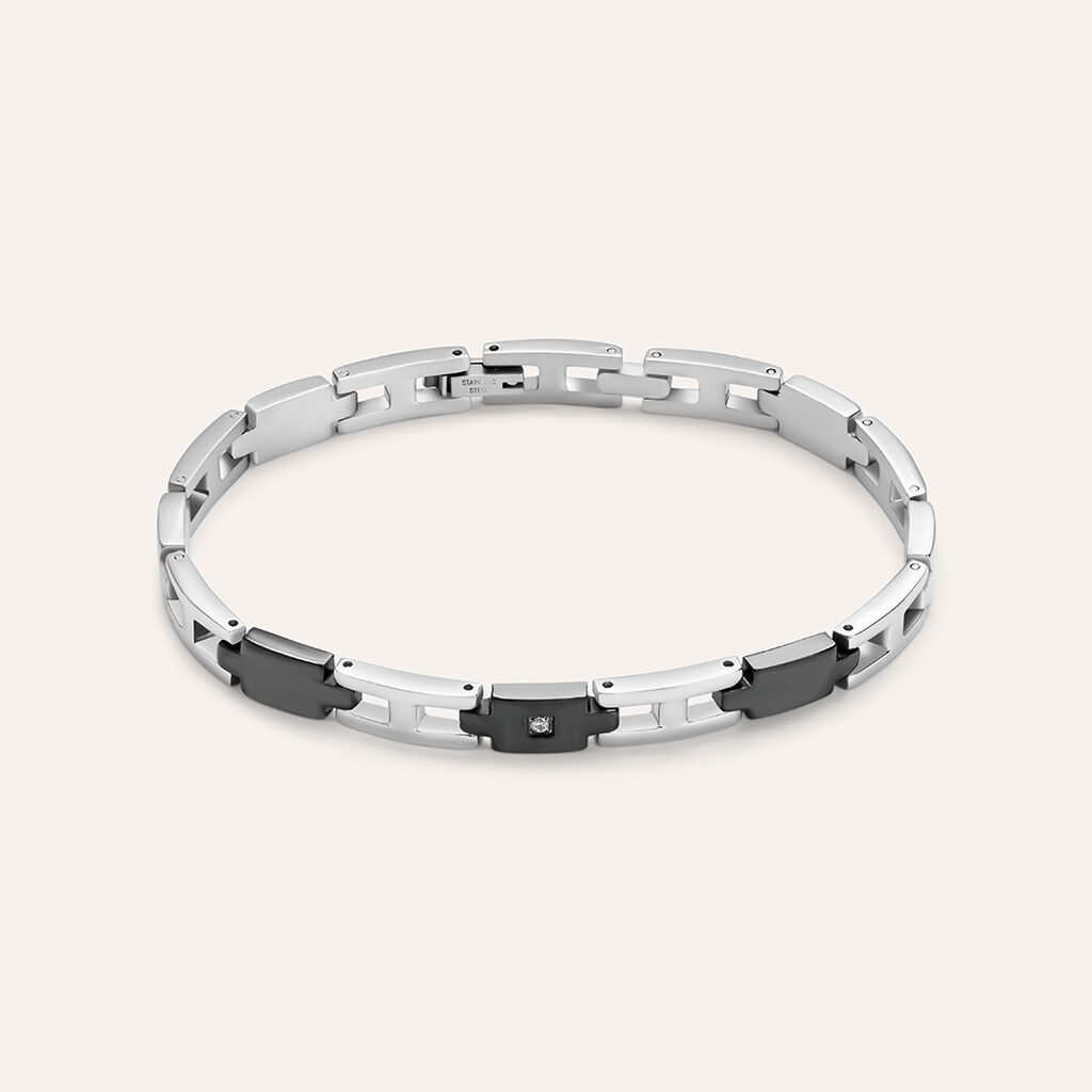 Bracciale Man Code Acciaio Bicolore Bianco / Nero Cubic Zirconia - Bracciali Uomo | Stroili