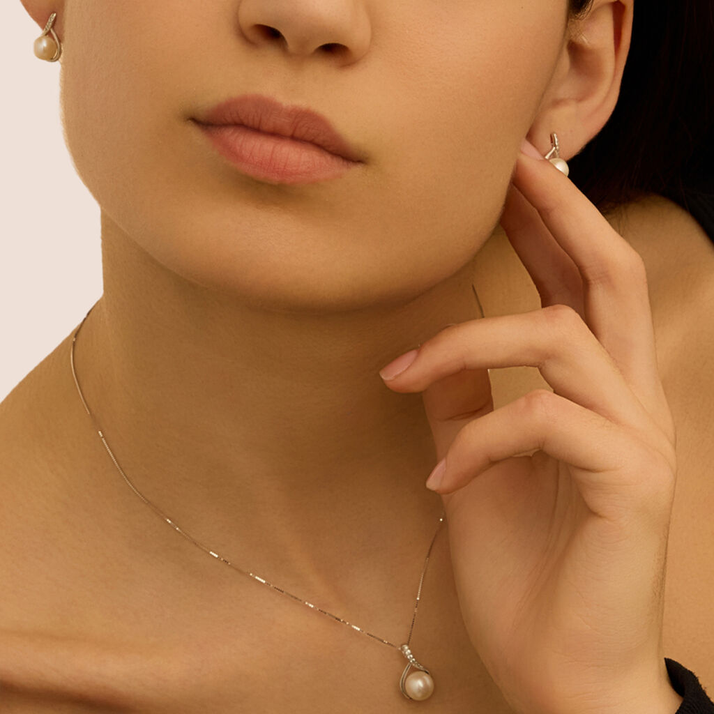 Collana Gabrielle Oro Bianco Perla D'Acqua Dolce Cubic Zirconia - Collane Donna | Stroili