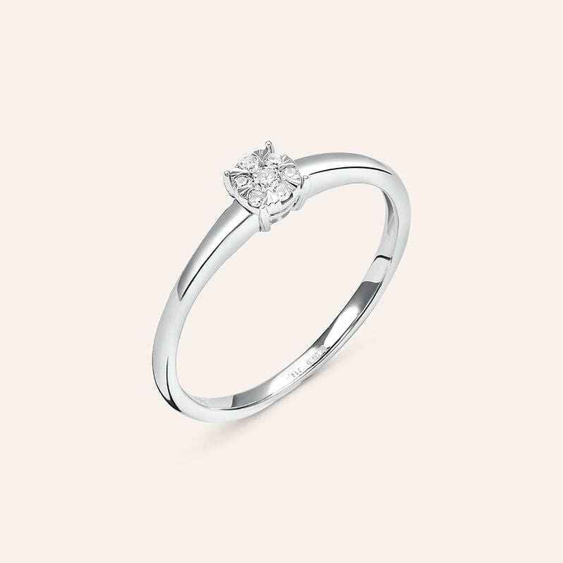 Anello Solitario Petali Oro Bianco Diamante - Anelli con Pietre Donna | Stroili