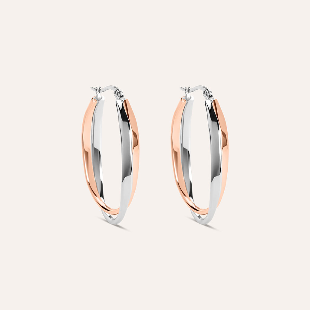 Orecchini A Cerchio Lady Code Acciaio Bicolore Bianco / Rosa - Orecchini a Cerchio Donna | Stroili