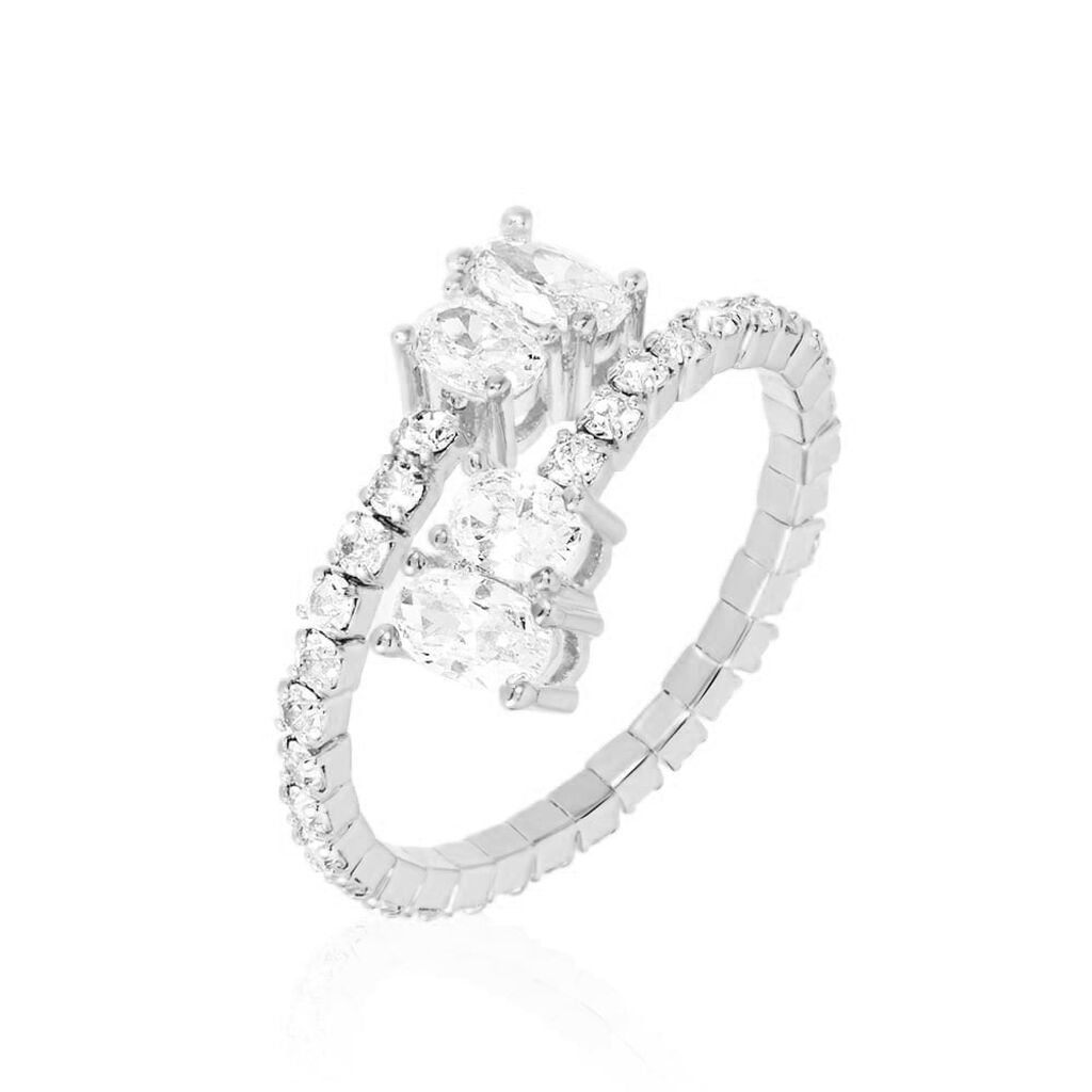 Anello in metallo rodiato e strass