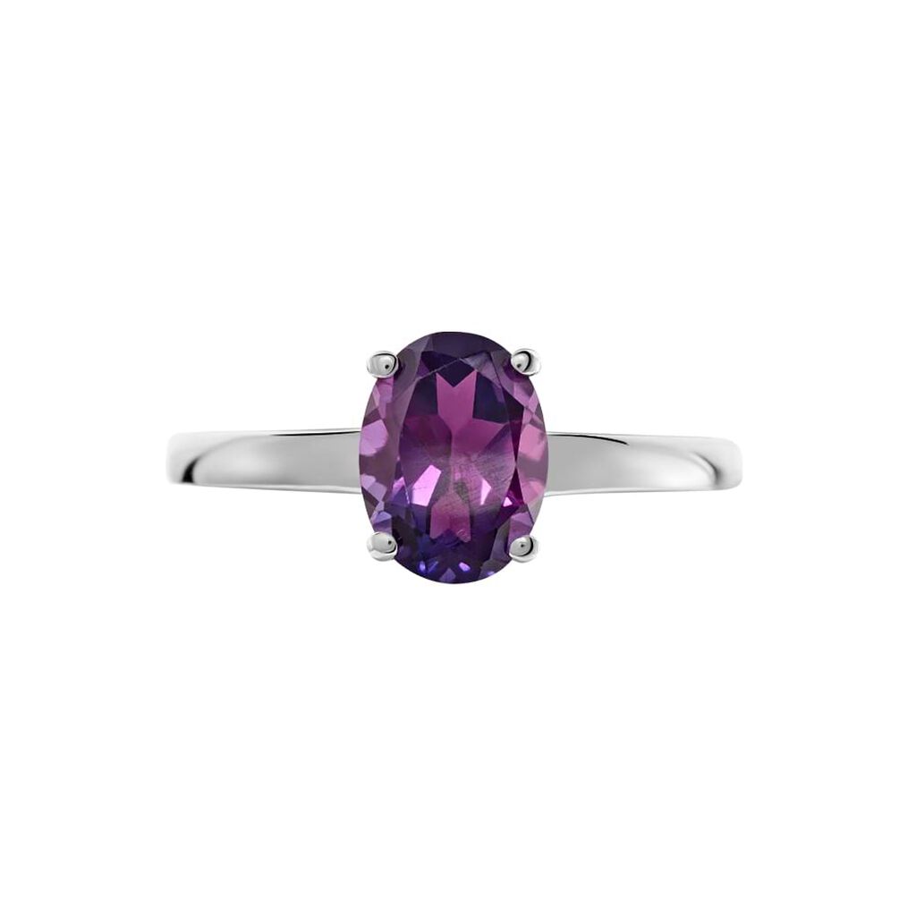 Anello Solitario Amélie Oro Bianco Ametista - Anelli con Pietre Donna | Stroili