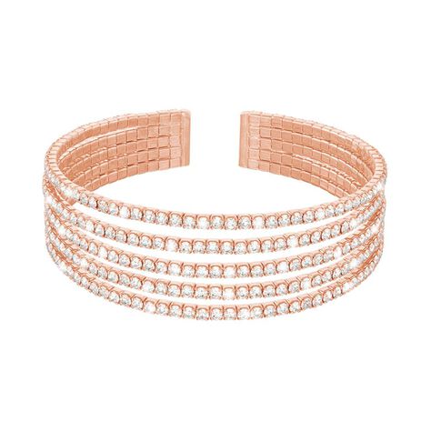 Bracciale rigido multifilo in metallo rosato con strass - Bracciali Donna | Stroili