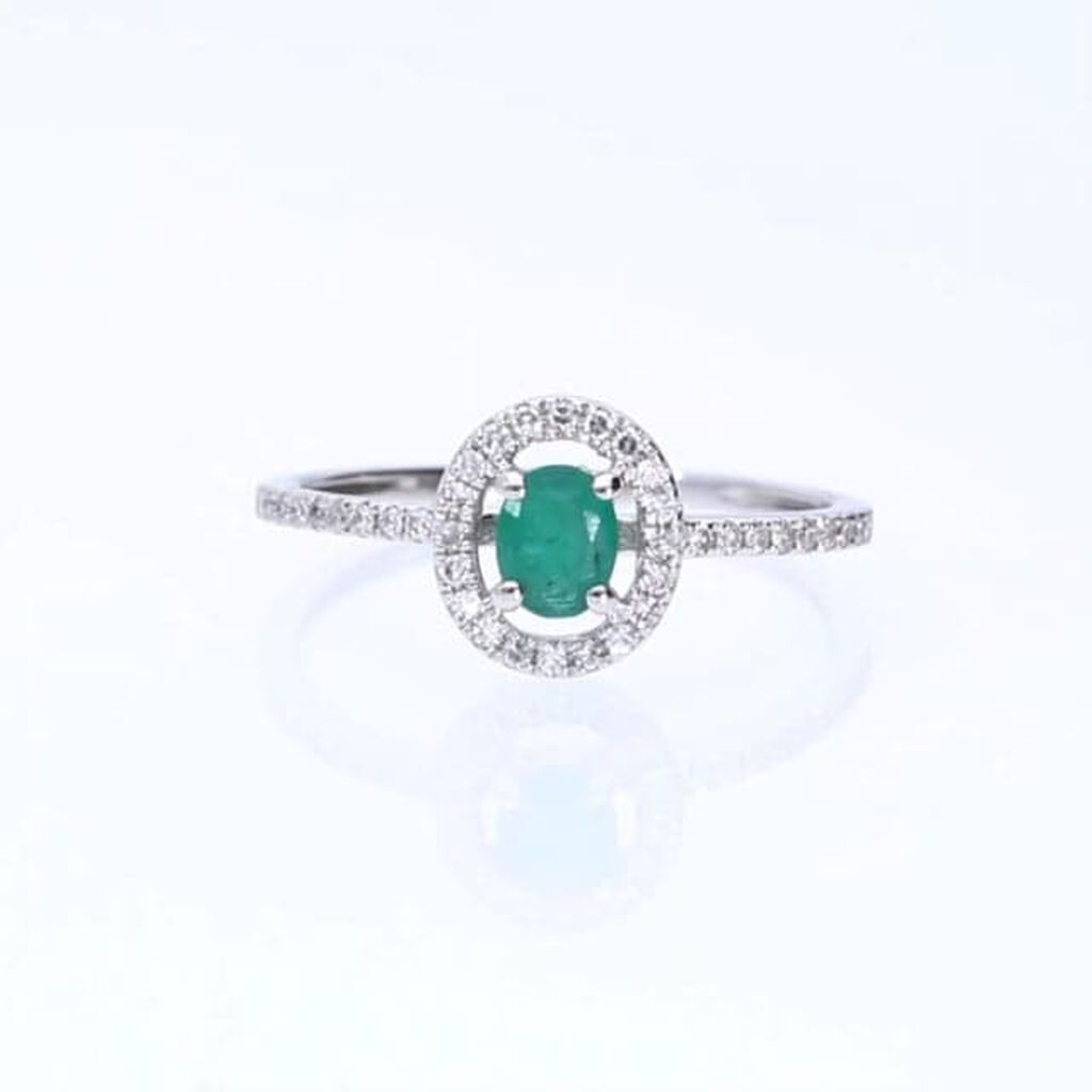 Anello Solitario Elizabeth Crown Oro Bianco Smeraldo Diamante - Anelli con Pietre Donna | Stroili