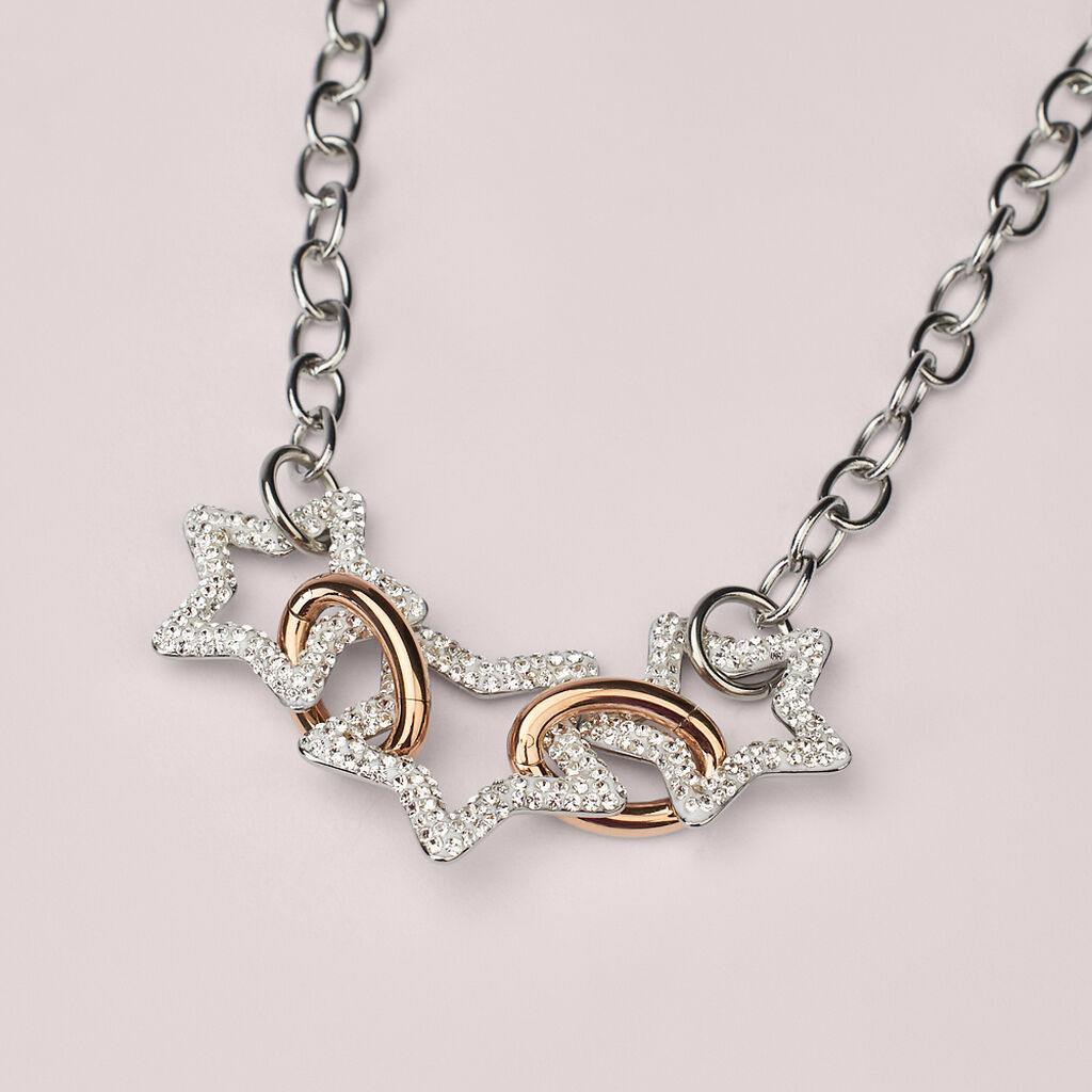 Collana Aura Acciaio Bicolore Bianco / Rosa Cristallo