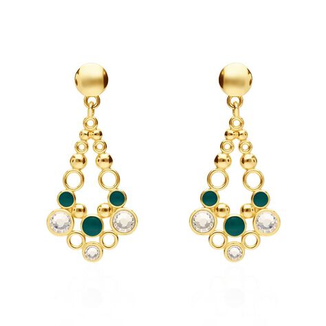 Orecchini pendenti a lancia in ottone dorato con cristalli e smalto verde - Orecchini Pendenti Donna | Stroili