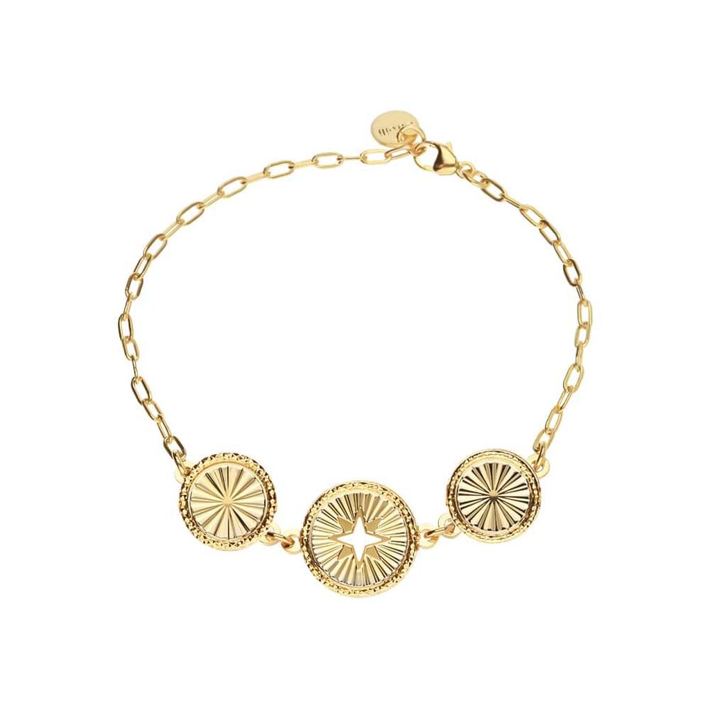 Bracciale con charms rosa dei venti e raggi in bronzo dorato - Bracciali Donna | Stroili
