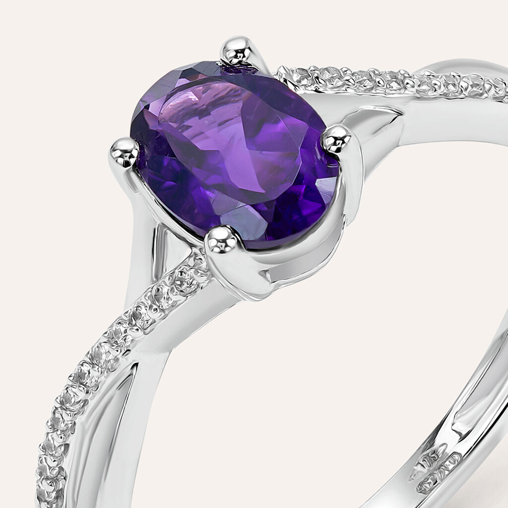 Anello Solitario Amélie Oro Bianco Ametista Cubic Zirconia - Anelli con Pietre Donna | Stroili