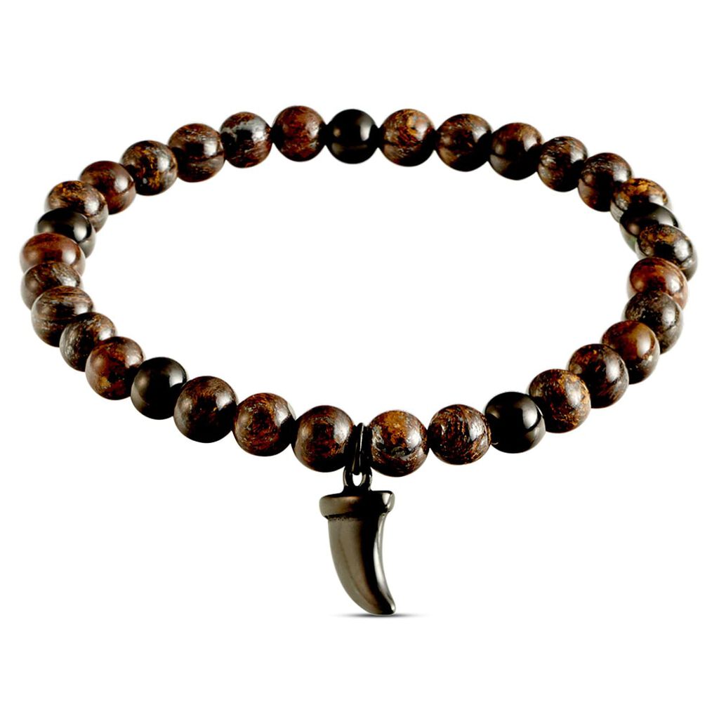 Bracciale elastico con cornino portafortuna in pietre e acciaio