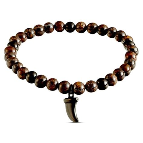 Bracciale elastico con cornino portafortuna in pietre e acciaio - Bracciali Uomo | Stroili