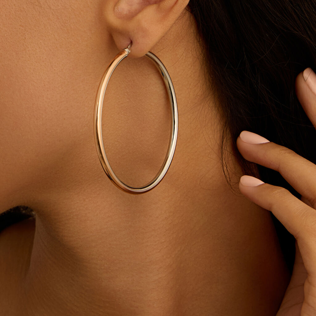 Orecchini A Cerchio Lady Code Acciaio Bicolore Bianco / Rosa - Orecchini a Cerchio Donna | Stroili