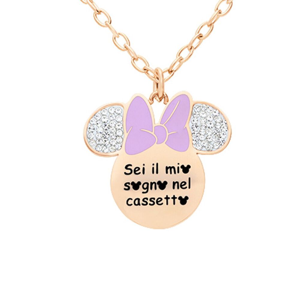 Collana Lady Message Acciaio Rosato Disney e Cristalli