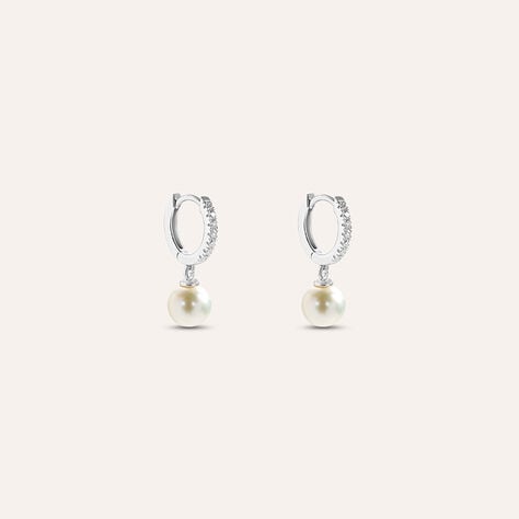 Orecchini A Cerchio Gabrielle Oro Bianco Perla D'Acqua Dolce Cubic Zirconia - Orecchini a Cerchio Donna | Stroili